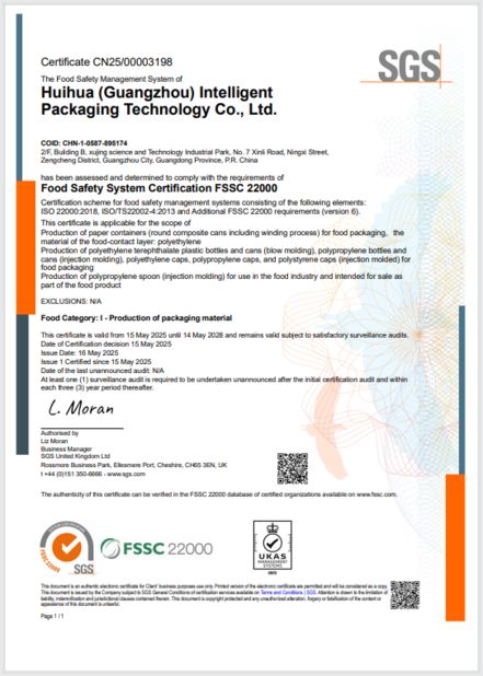 La CINA Guangzhou Huihua Packaging Products Co,.LTD Certificazioni
