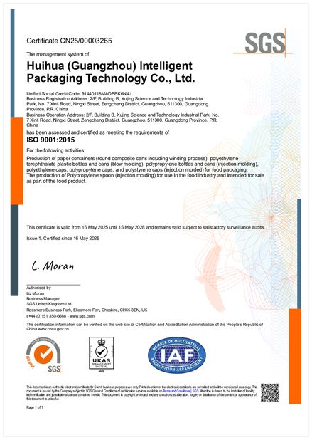 La CINA Guangzhou Huihua Packaging Products Co,.LTD Certificazioni