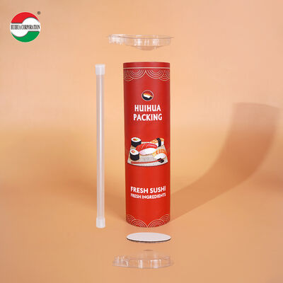 Food Grade Manufacturer Sushi Push Pop up Paper Tube Container with PP Sauce No Leaking Take Out Disposable Paper Packaging