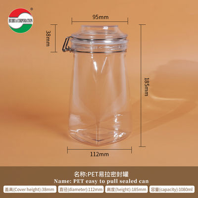 1080ML PET Chiara PET Bottiglia di plastica cilindro Vaso sigillato Vaso per il rivestimento del coperchio alimentare Soluzione di stoccaggio