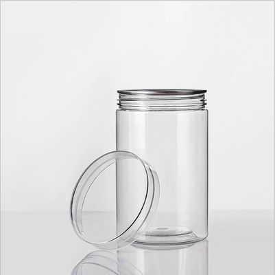 500ml 600ml 750ml 1000ml 75*120 85*115 85*120 85*130 Transparent Clear PET Can Plastic Jar Top Screw Cap with Aluminum Easy Open Lids for Nuts  Pistachio