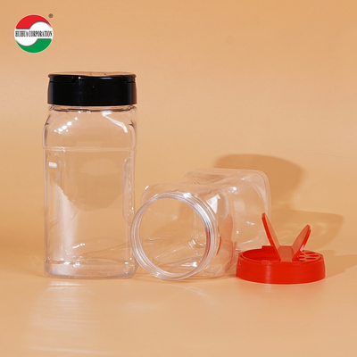 Barattoli di plastica per spezie da 425 ml con coperchio rosso e nero, forniti come campione all'ingrosso, perfetti per conservare spezie e polveri