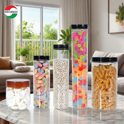 Good Quality Food Grade Clear Plastic Cylinder Plastic Can PET Jar with Screw Top Cover for Soft Candy Food Cookie Noodles