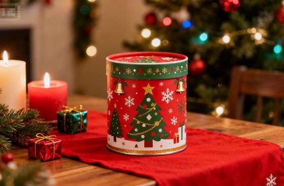 Christmas Cylinder Paper Tube Packaging with Window for Nuts & Kernels in Cardboard Box