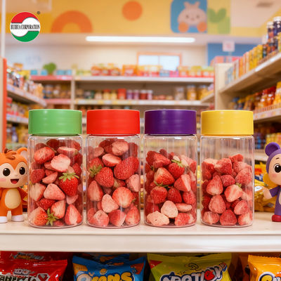 Bottiglia in plastica PET rotonda ecologica per uso alimentare con coperchio a vite colorato per caramelle gommose alle noci con capsule
