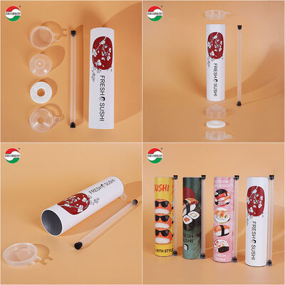 Food Grade Manufacturer Sushi Push Pop up Paper Tube Container with PP Sauce No Leaking Take Out Disposable Paper Packaging