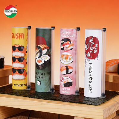 Food Grade Manufacturer Sushi Push Pop up Paper Tube Container with PP Sauce No Leaking Take Out Disposable Paper Packaging