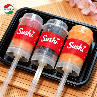 Custom New Design Sushi Push Pop Up Food Grade PP Plastic Tube Packaging per il contenitore di gelatina per torte