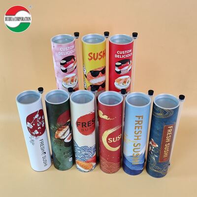 Carta artigianale su sushi Push Pop Roll Packaging Cylinder Take-away Sushi Roll Tubes Hot Stamping Logo